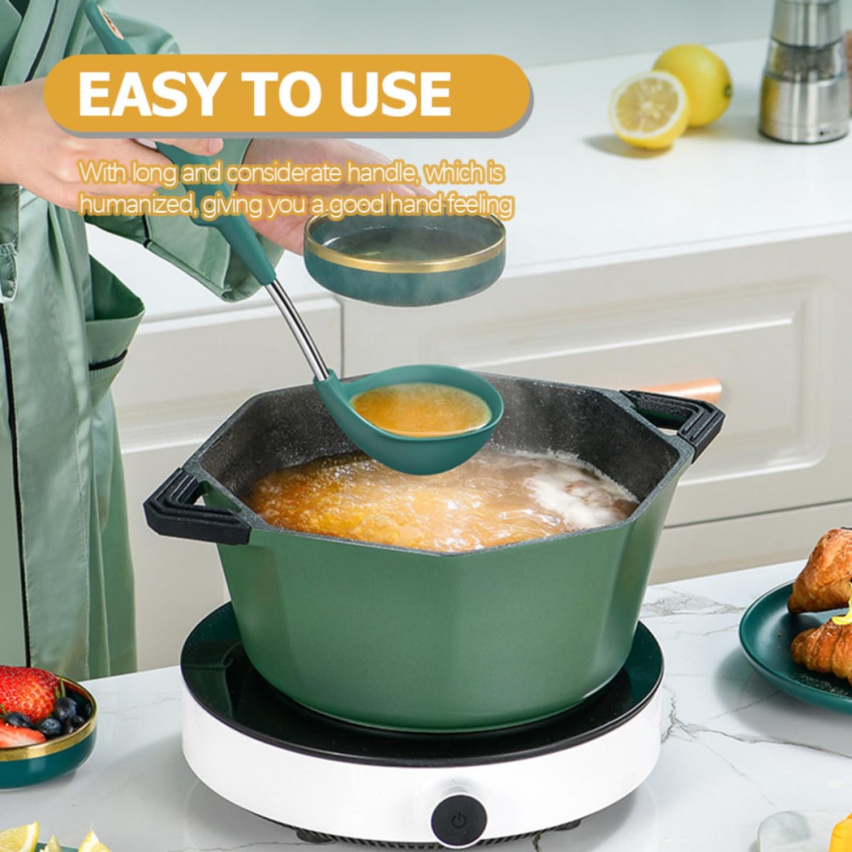 Cabilock 5 Pièces Manche Long en Acier Inoxydable, Louche à Soupe en