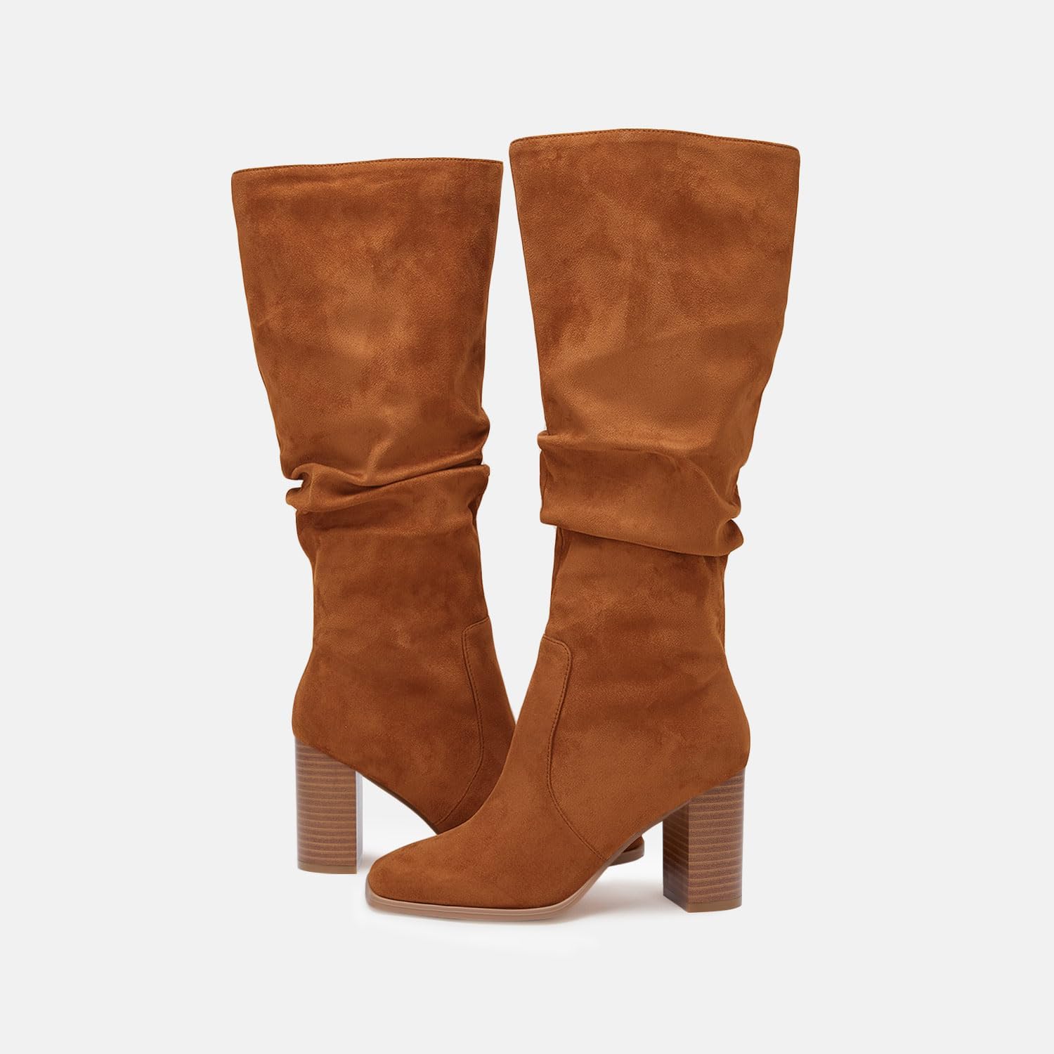 Juliet Holy Womens Knee High Boots Chunky High Heel Square Toe Side Zipper Wide Calf Boot - Image 7