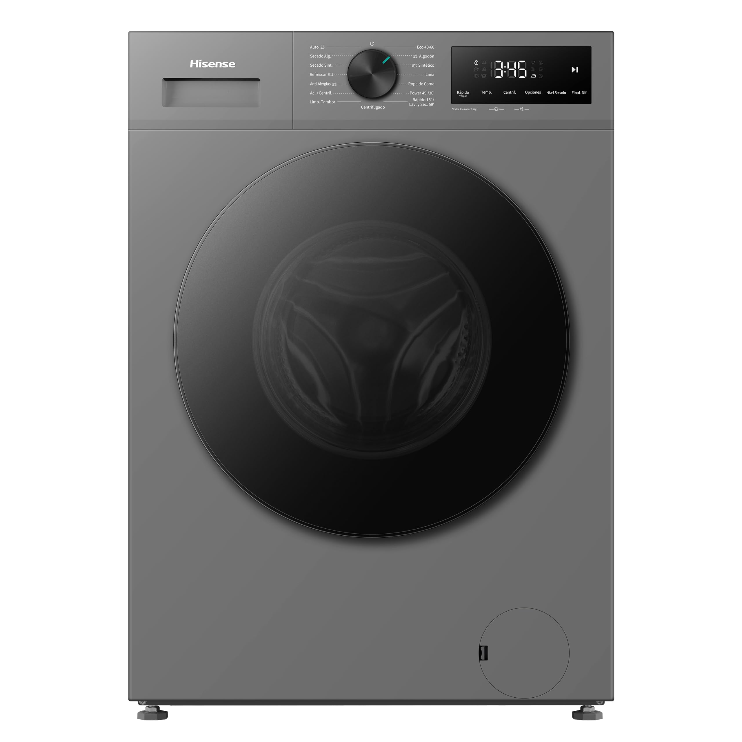 Hisense WD1I9042BTF2 - Lavasecadora 9 kg/5 kg, Fondo 47cm, 1400 rpm, Lavado y Secado 59', Dispensador Automix, Programa Lavado Auto, Función Antiarrugas, Lavado Pure Jet, Función Vapor 99,9%, Silver