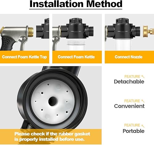 Miniatura 5 de Pistola de boquilla de manguera de alta presión con dispensador de jabón de 100 cc, rociador de metal para lavado de autos para limpieza de