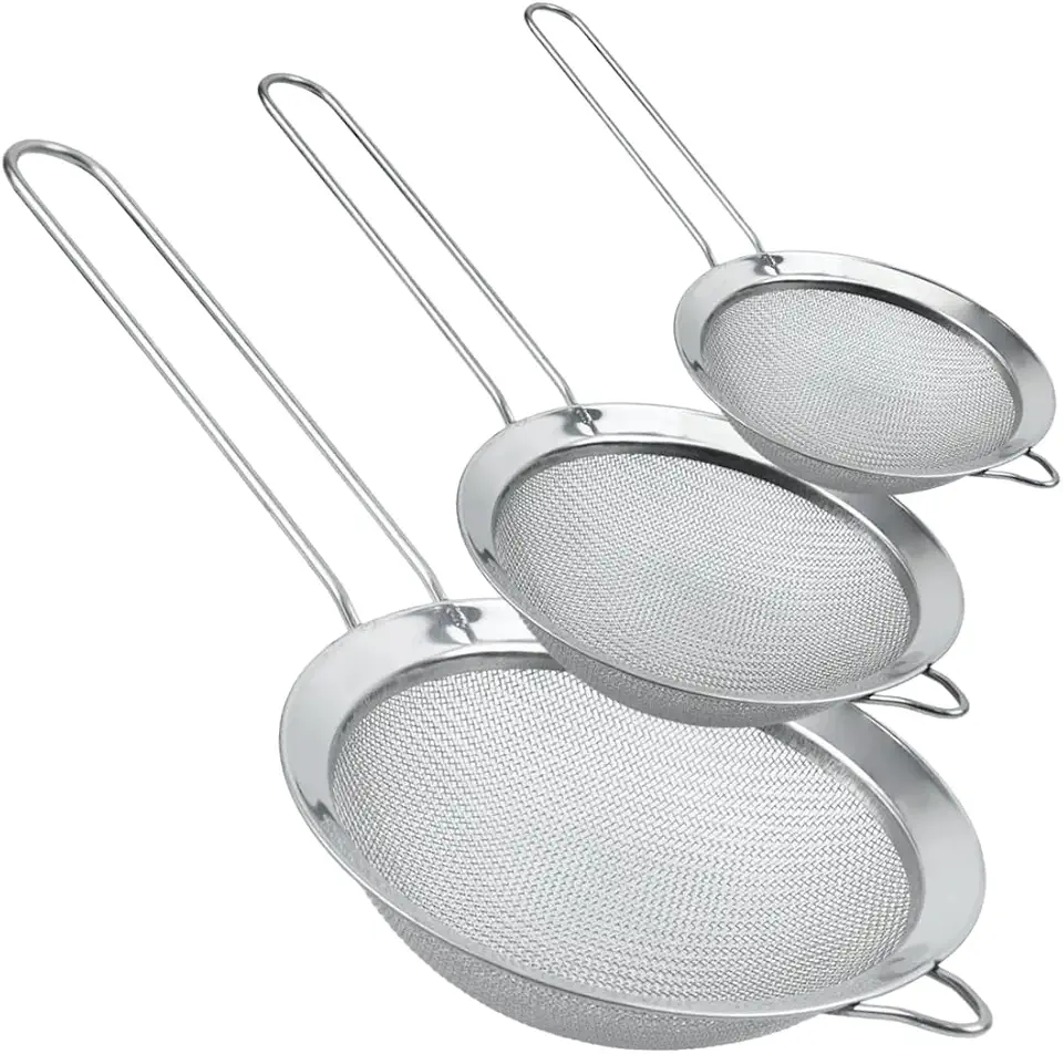 Kit 3 Peneiras Inox 10,14,18cm P/Coar Farinha Sucos e Líquidos