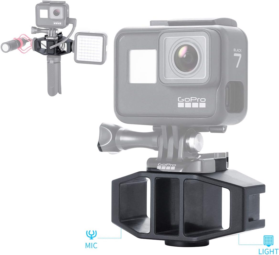 VIJIM Vlogging Mount for DJI Osmo Action/Gopro Hero 7 6 5, Action Camera Microphone Mount Housing for Adapter with 1/4" Screw Cold Shoe Mount for Light Stand