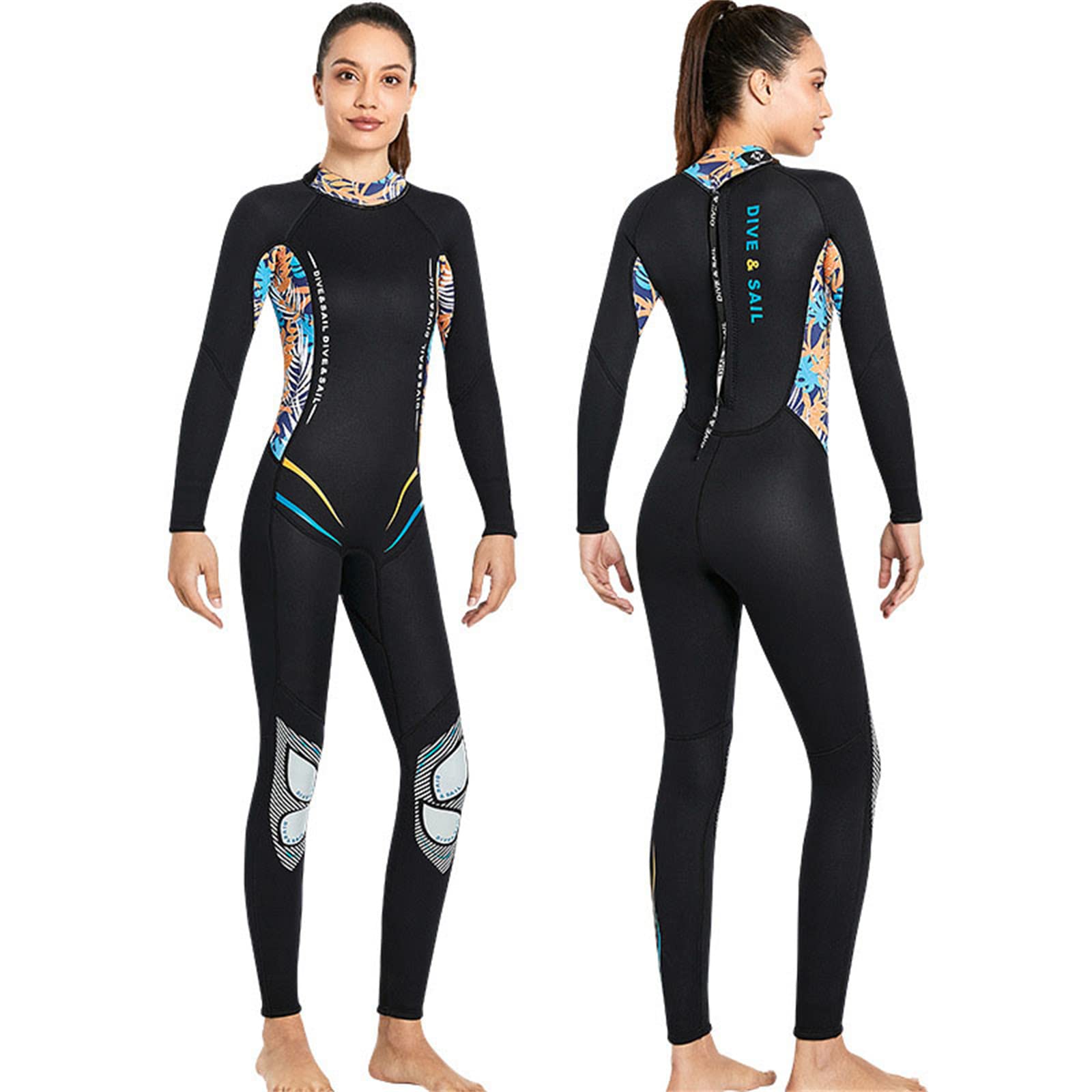 Soyeacrg Neopren-Neoprenanzug Damen Herren 3 mm Tauchausrüstung Rückenreißverschluss Ultra-Stretch-Badeanzug Einteiler Langarm Warme Tauchanzüge zum Surfen Schnorcheln Schwimmen