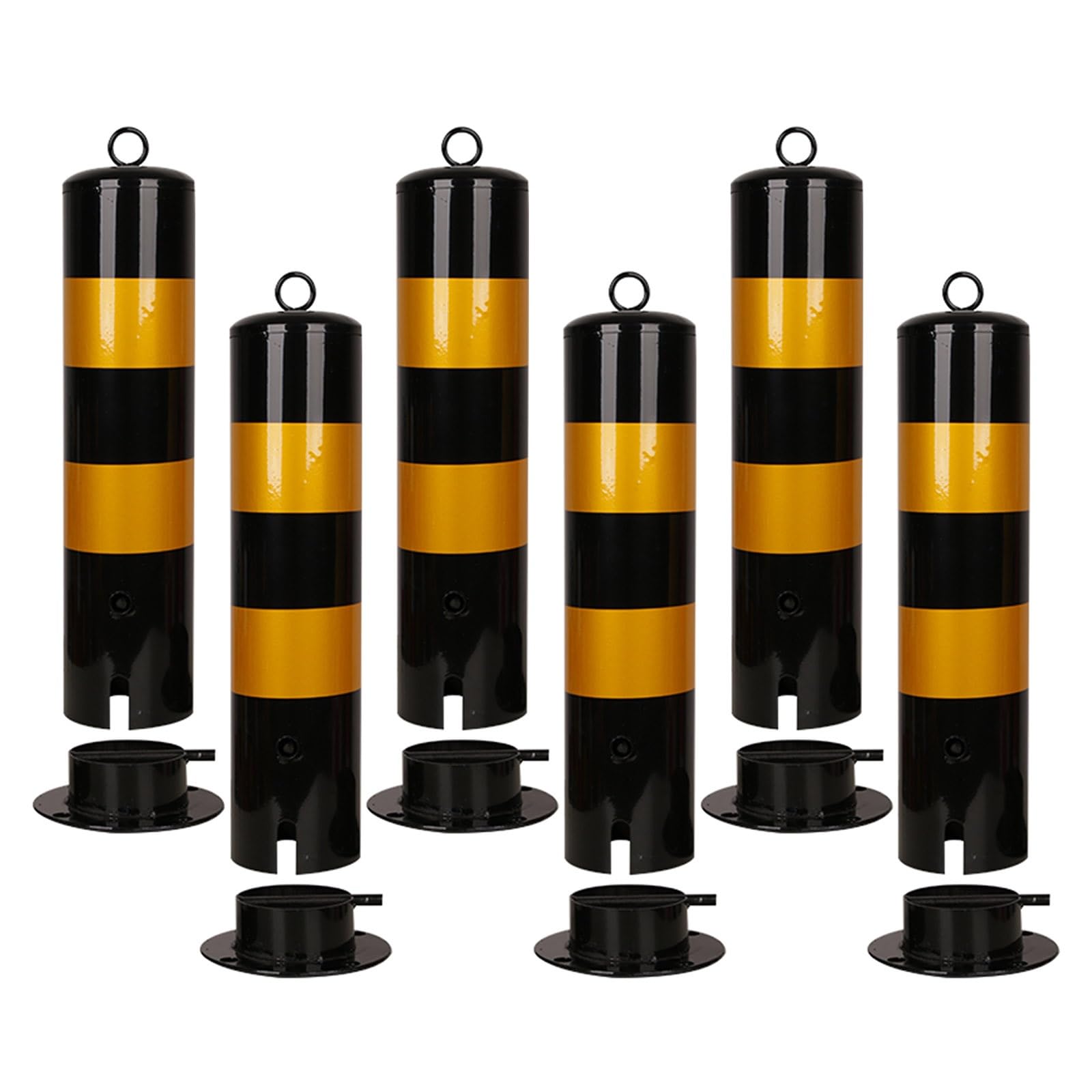 Reflective Steel Safety Bollards - 5 Pack Parking Barrier Posts, Traffic Control Road Safety Bollard, Durable Security for Parking Lots and Roadways, Black(5pcs)