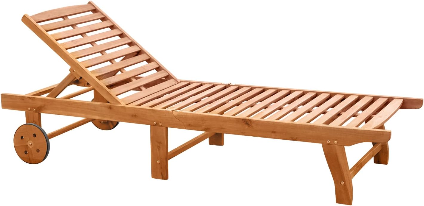 Outsunny Outdoor Patio Lounger with 4Level Adjustable Backrest, Acacia