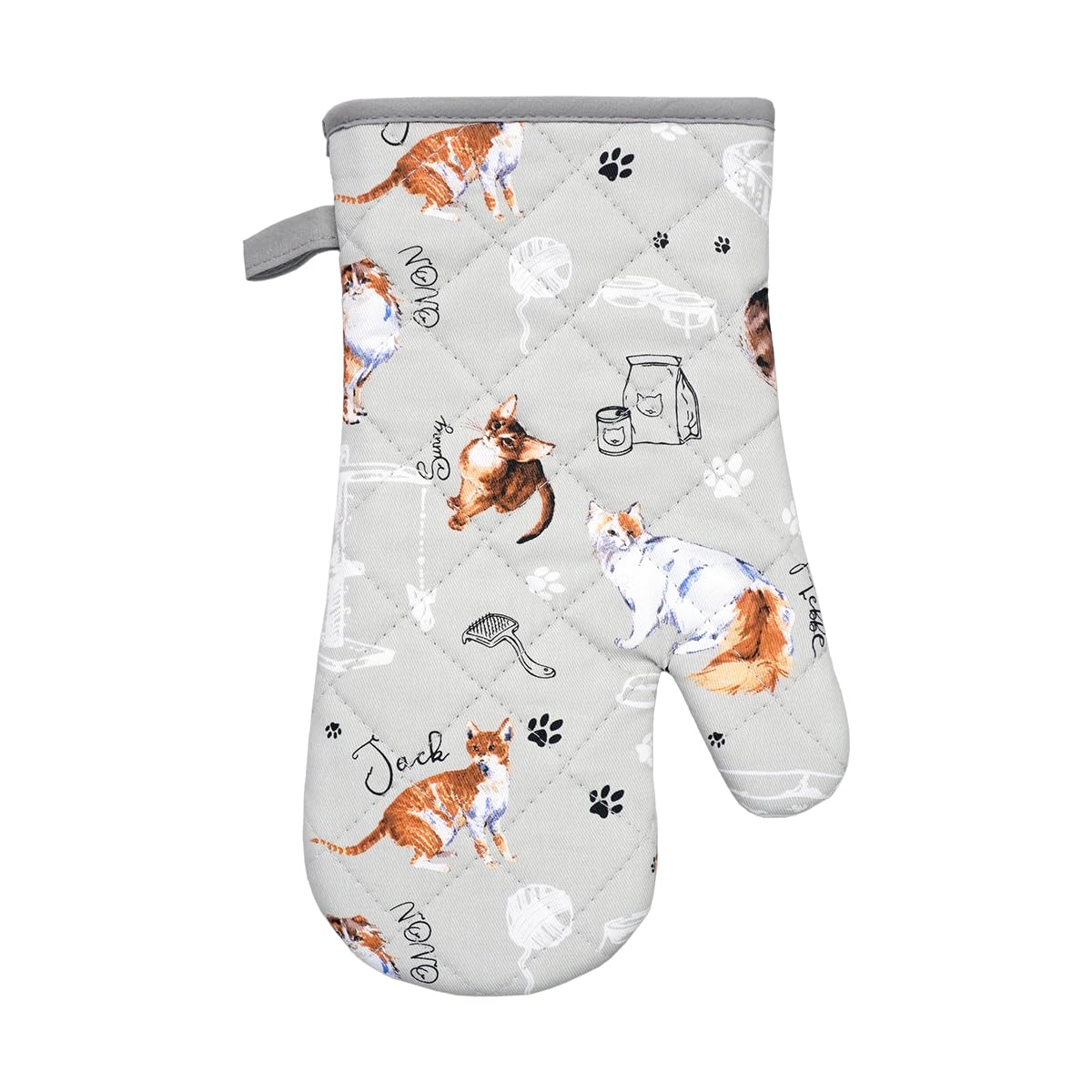 Single Oven Gloves Heat Resistant - Oven Mitts kitchen Gloves For BBQ, Cooking, Grilling, Baking Oven Gauntlet - For Women & Men (Smart Cats)