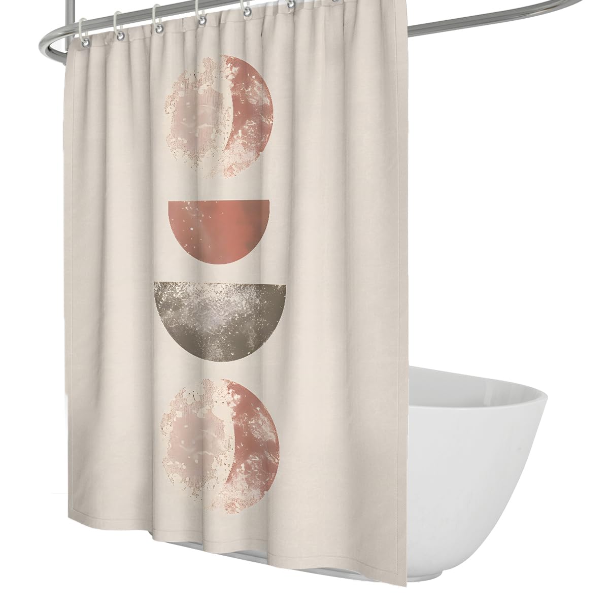 UIRINGART Celestial Shower Curtains W180xL200cm Abstract Geometric Moon Phase Semicircle Pink Grey Texture Print Mildew Mould Resistant Fabric Bathroom Shower Curtain