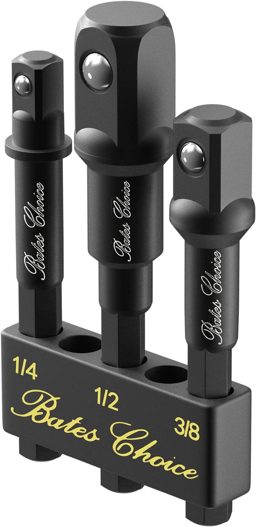 Bates Impact Socket Adapter Set, 3 PCS, 1/4", 3/8" and 1/2", With Holder