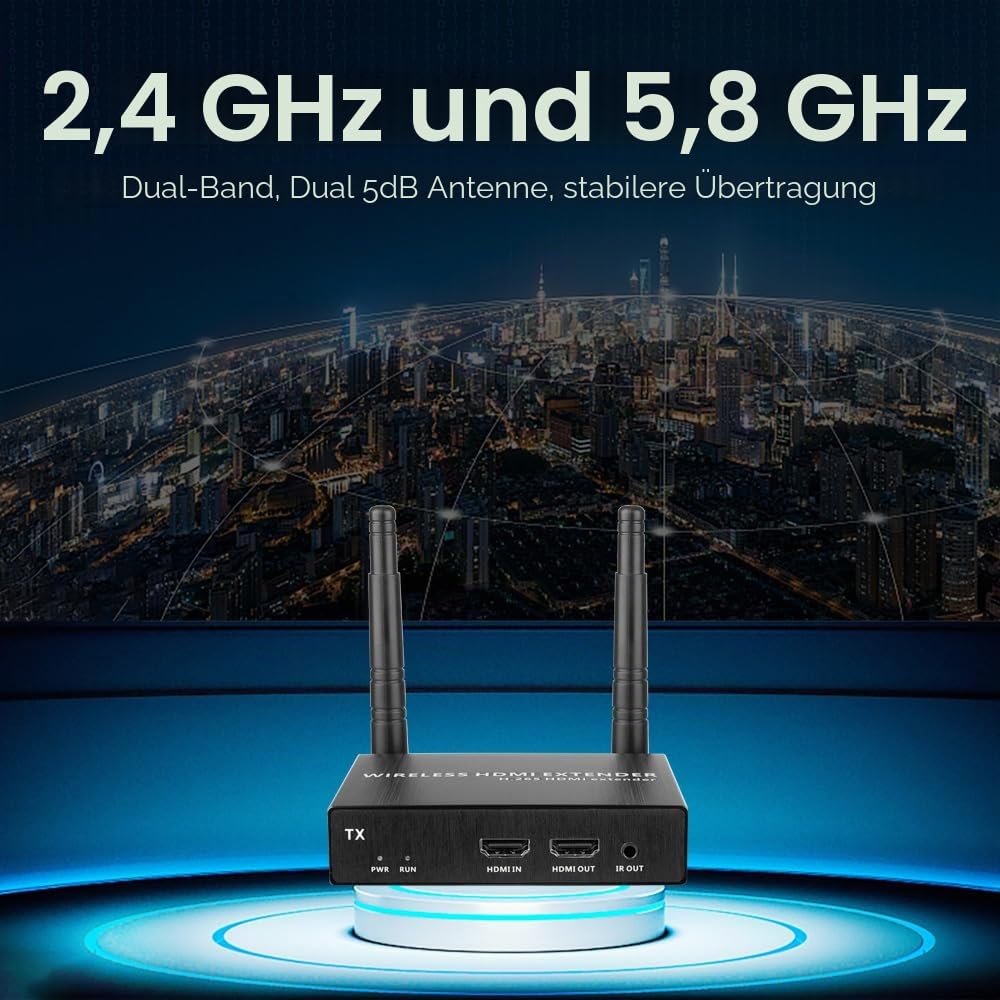 EXVIST 100M 4K@30FPS HDMI Wireless Extender Sender-Empfänger mit HDMI Loop-Out, bis zu 328 Fuß, IR-Unterstützung, geeignet für die Videoübertragung von Laptop, PC, YouTube, PS4 auf HDTV oder Projektor