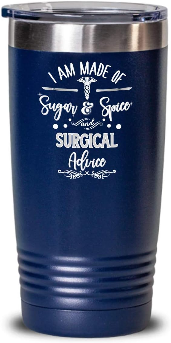 Surgeon Tumbler for Women Funny Sugar and Spice Thank You Appreciation Idea for Doctor Surgical Tech Assistant Nurse 20 or 30 oz. Hot Cold Cup Sassy M