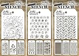 Tim Holtz - Nine Mini Layering Stencils - Flourish, Wildflower, Woodgrain, Stars, Stripes, Chevron, Mesh, Zigzag and Tracks - aka sets 10, 11 & 12