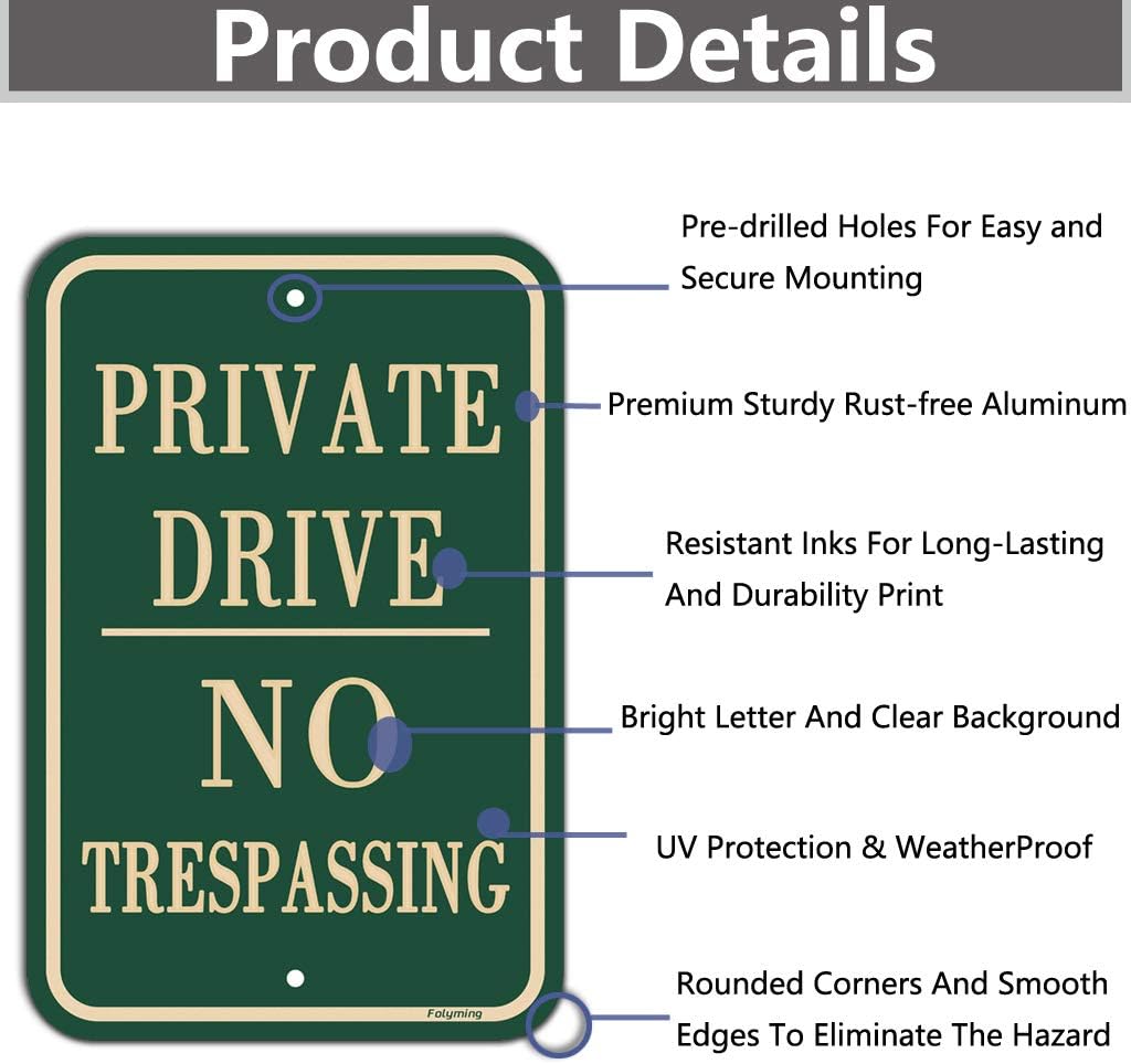 2 Pack Private Drive No Trespassing Signs 12 x 18 Inches Private Drive Sign No Trespassing Sign Metal Reflective Sturdy Rust Aluminum Weather Waterproof Easy to Install