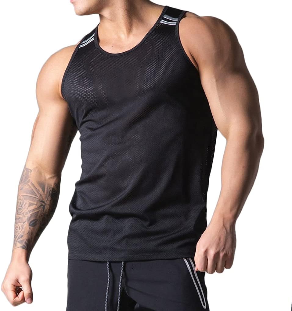 Mens Mesh Workout Lightweight Tank Tops Quick-Dry Training Vest Athletic Muscle Tank Tops for Men T47 - Image 2