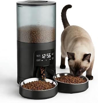 NEWBULIG Automatic Cat Feeder for 2 Cats, 6L Timed Pet Feeders, Black