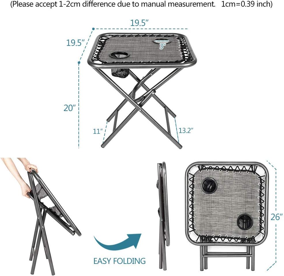 Bonnlo Zero Gravity Chair Set of 2 with Side Table, Reclining Outdoor Chair Patio Folding Lounge Chair Foldable Chairs Outdoor Recliner (Grey)