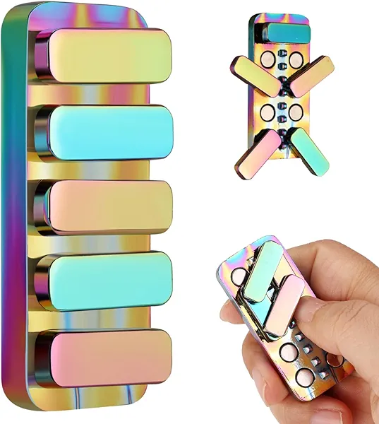 Fidget Toys Adults Metal Fidget Slider EDC Magnetic Haptic Fidget Clicker with 3 Noise Levels, Loud-Quiet Fidget Toy for Adults Office Class, Magnetic Toys, Relief Stress and Anxiety (Rainbow)