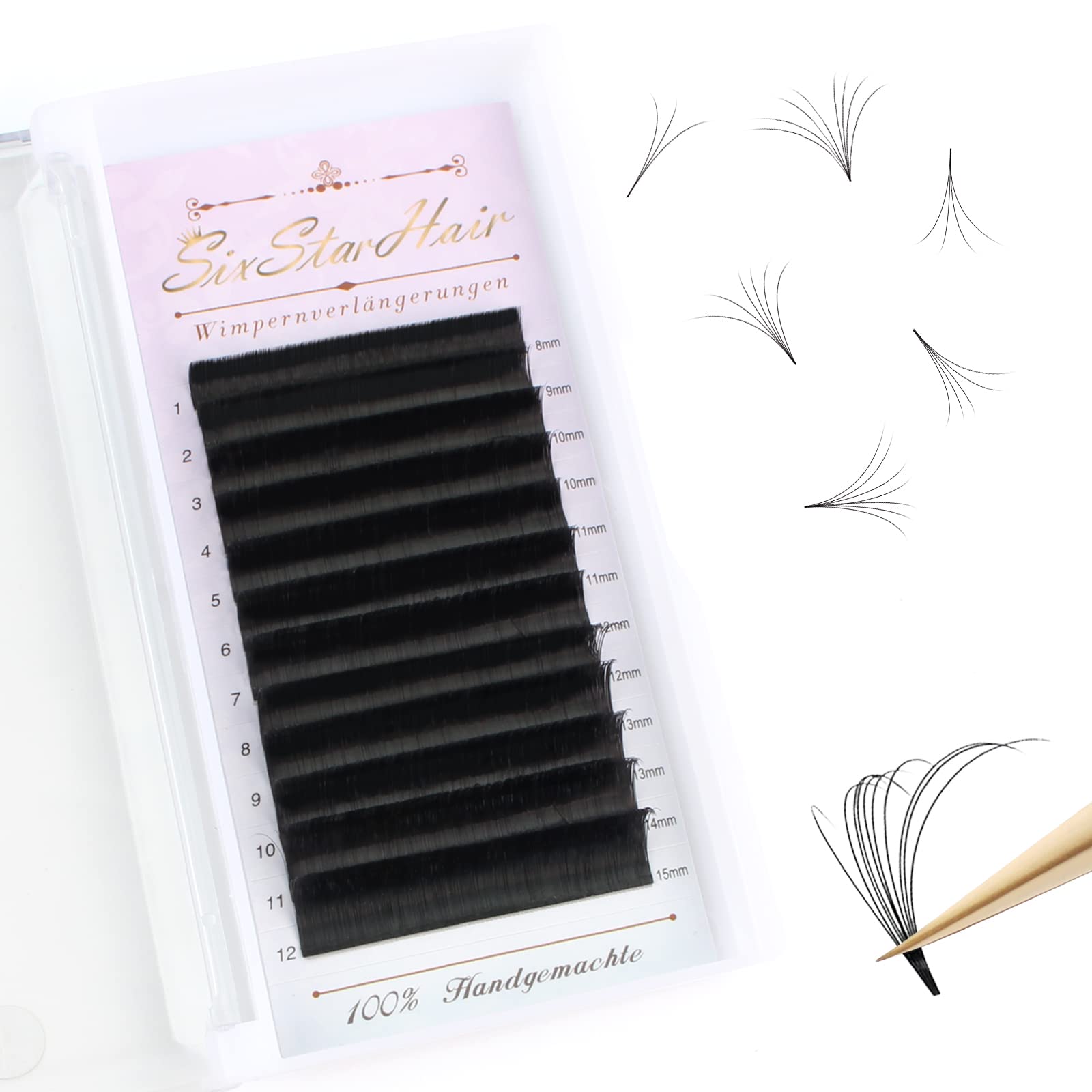 Extensión de Pestañas Suave C-0.05 Mix 8-15mm Volumen Ruso Pestañas Postizas Individuales Negras Pestañas Pelo a Pelo Auto Bloom Easy Fan Naturales Profesional Eyelashs