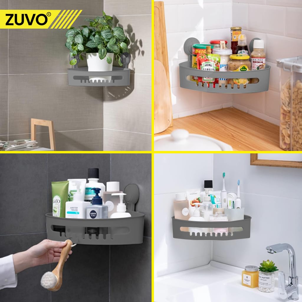 Zuvo Mensola Doccia A Ventose – Grigio, Senza Fori Né Adesivo | Organizer Salvaspazio Per Shampoo E Sapone