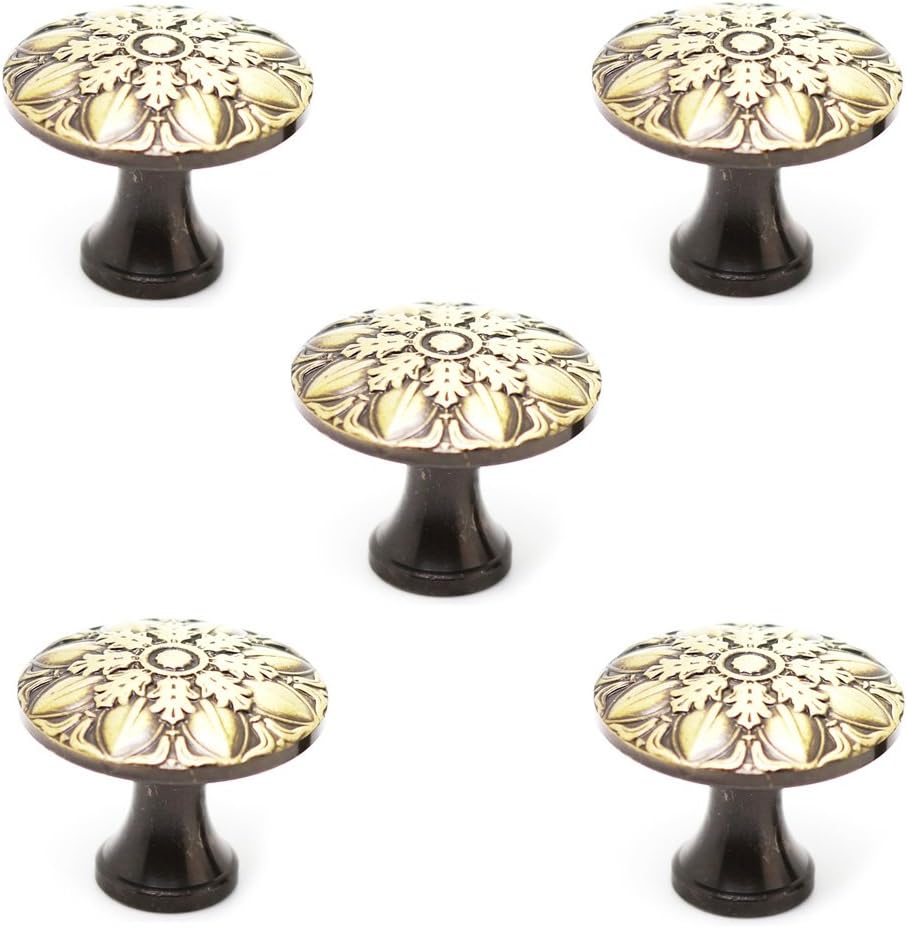 5pcs/Pack Mushroom Type Metal Cabinet Door Pull Handle Knobs,Solid Copper Traditional Pattern Door Knob Vintage Bronze Drawer Cabinet Cupboard Furniture Handle -100% Copper and Premium Quality