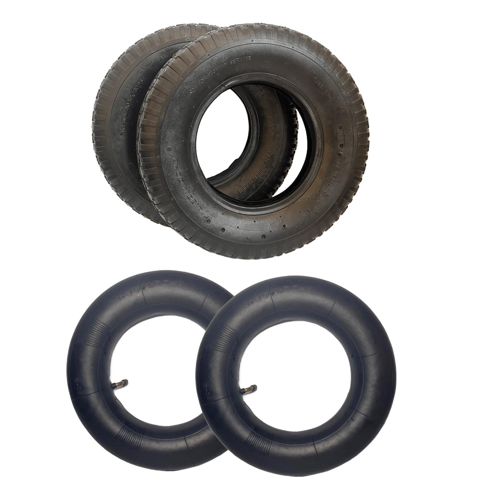 2 neumáticos para carretilla 4.80/4.00-8 con juego de manguera, neumáticos de repuesto 4PR, rueda de carretilla, neumáticos de goma robustos, carga de 250 kg, perfil para terrenos de