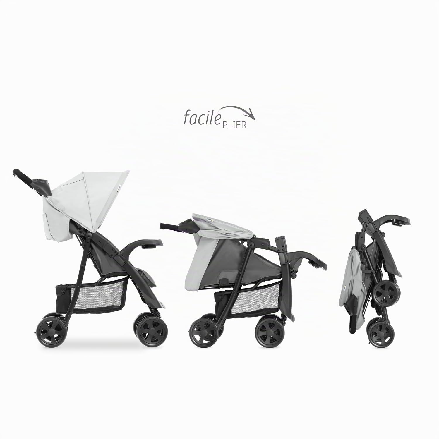 hauck Poussette Canne Compacte Shopper Neo II – dès la Naissance jusqu’à 22 kg, Position Allongée, Pliage Ultra Compact à Une Main, 2 x Plateau avec Porte-Gobelet, Grand Panier XL, Gris