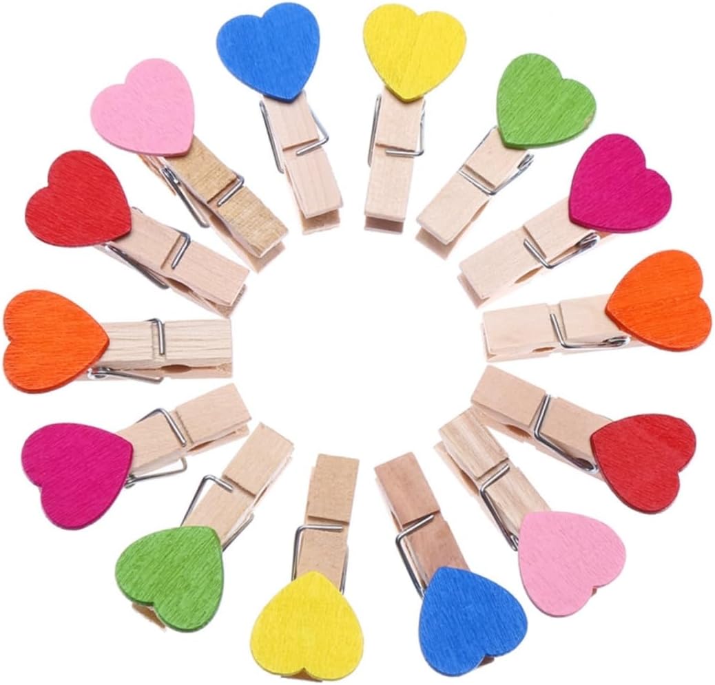 100pcs Love Heart Wooden Clips Pink Decor Photo Clips for Office Craft Memo Bookmarks
