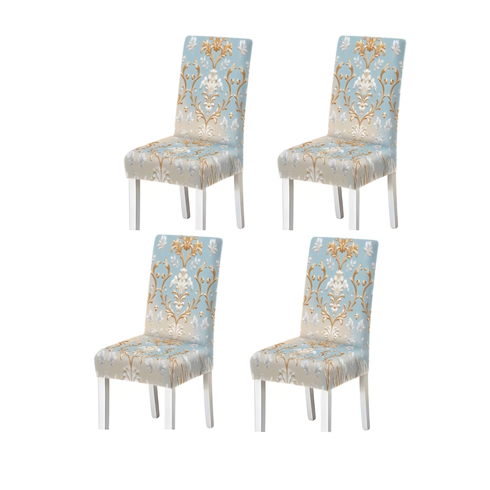 KXUAUV Elegant Light Blue Gold Baroque Damask Print Dining Chair Covers, Stretch Slipcovers For Kitchen Dining Room Wedding Party, 2/4/6PCS Seat Protectors for Restaurant Hotel Party(4PCSChair cover)