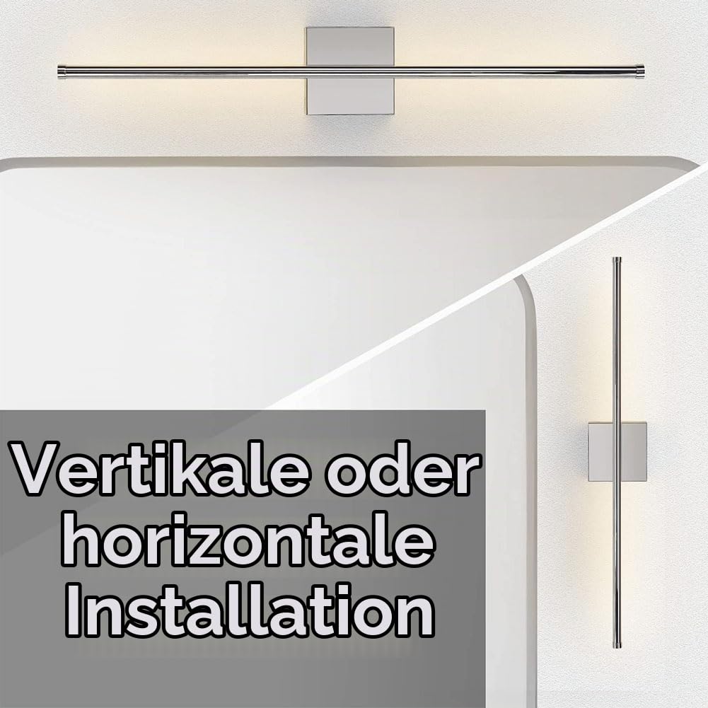 LED Akku Wandleuchte Kabellos mit Fernbedienung Innen Dimmbar Lang Wandlampe 350° Drehbare Spiegelleuchte Ohne Stromanschluss Wandbeleuchtung mit Timing USB Aufladbare Badezimmerlampe,Chrome