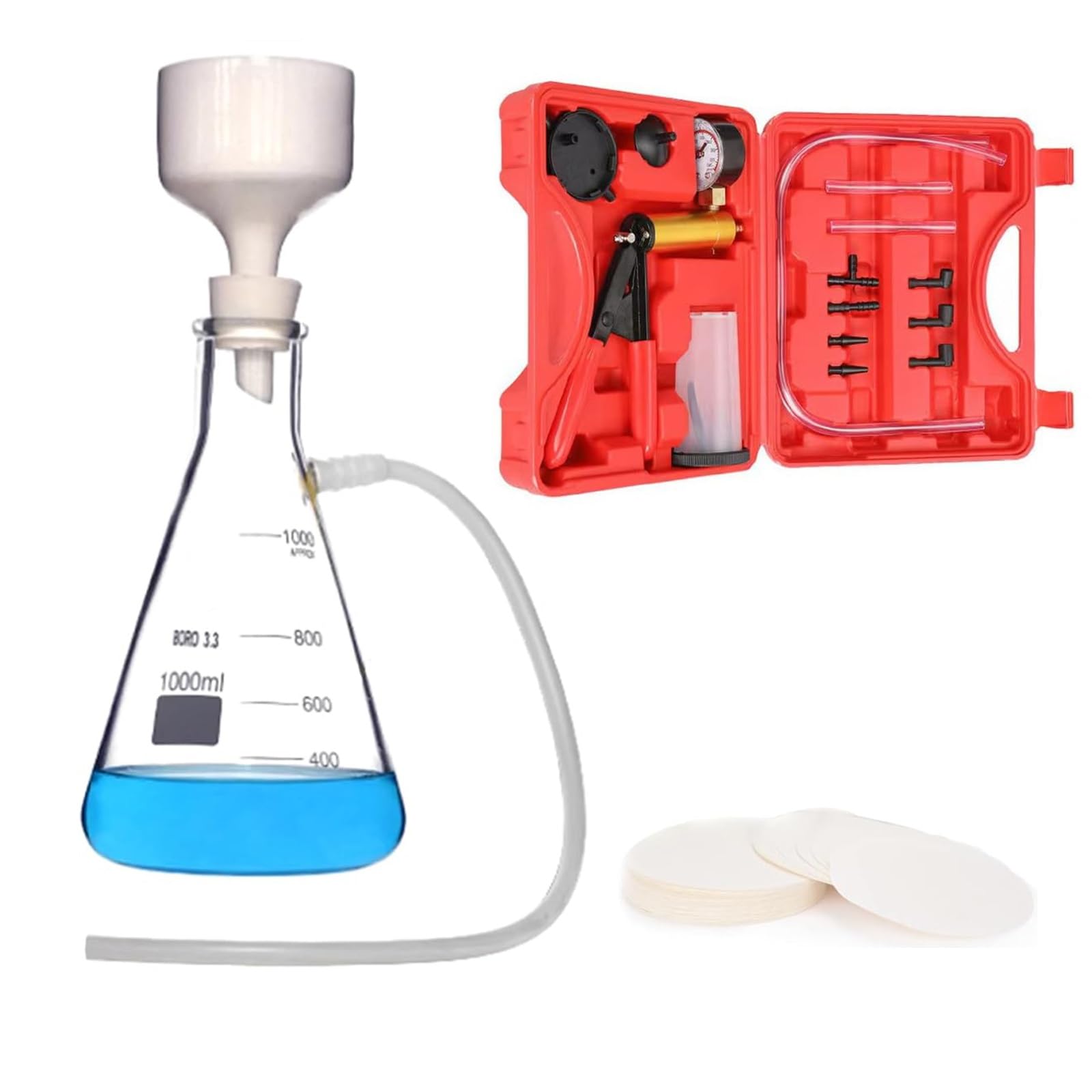 Kit di filtrazione sottovuoto for impieghi gravosi e convenienti - Pompa in metallo e bottiglia filtrante, imbuto Buchner in porcellana, set completo for laboratorio generico(1000ML)