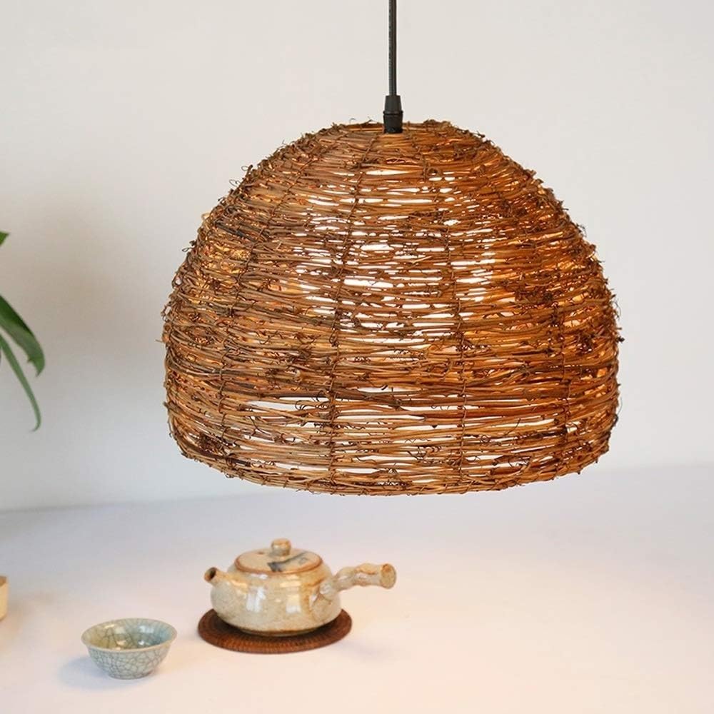 Generico LAUMZX Lampada a sospensione, lampada a Boho in vimini naturale, da soffitto a nido d'uccello a cupola, lampadario rustico fatto a mano for isola cucina, sala pranzo, camera letto