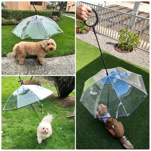 PETLESO Klarer Regenschirm mit Verstellbarem Griff für Welpen und Haustiere, mit Verstellbarer Schnur