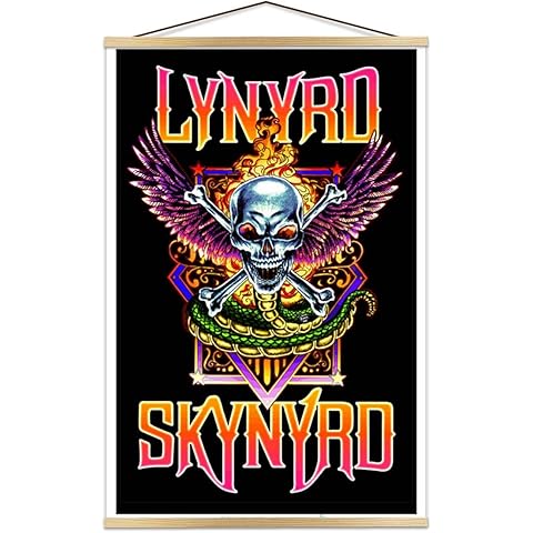 Lynyrd Skynyrd - Crossbones Blacklight Poster, Officially Licensed - 23 x 35 in. with Natural Wood Color Poster Hanger