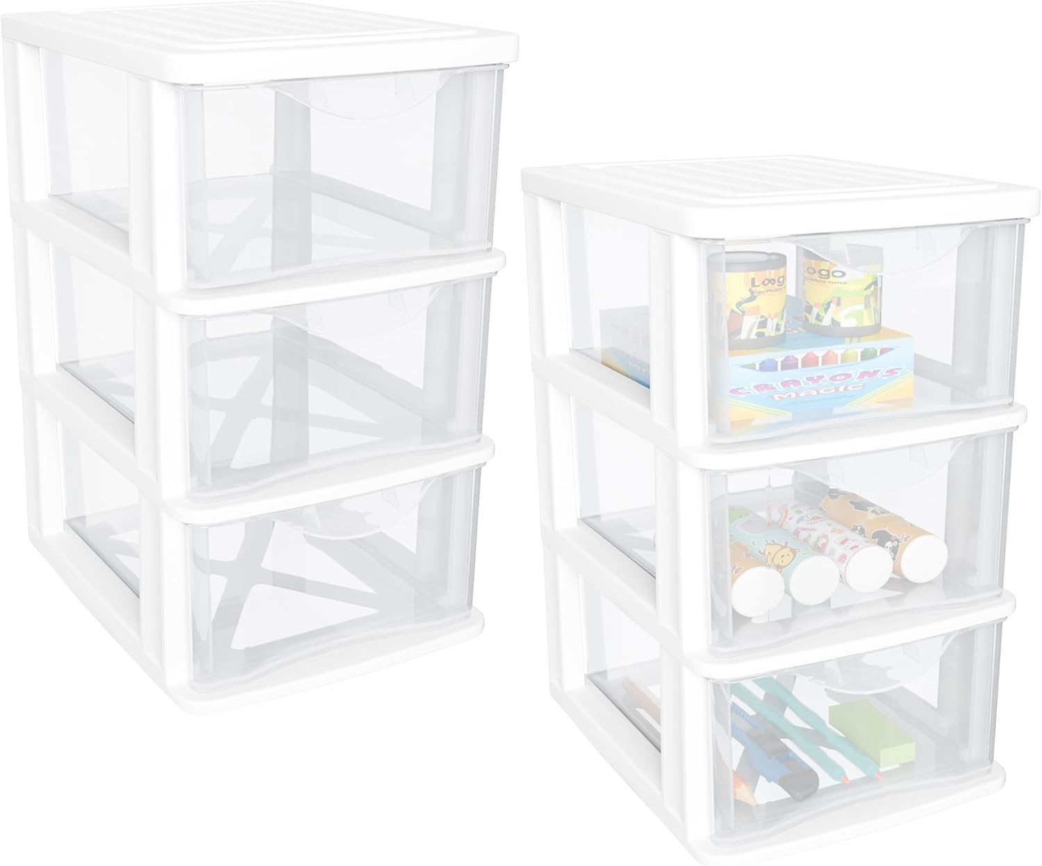 3 Drawer Storage Organizer,2Pack Small White Plastic Drawer