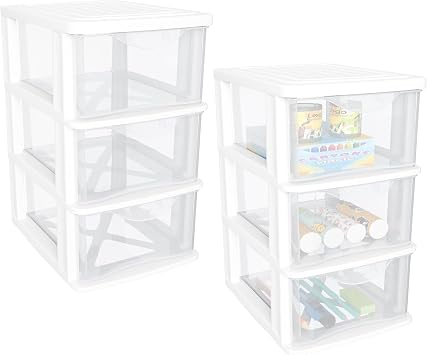 Small 3 Drawer Desktop Organizer, 2 Pack White Plastic Stroage, Desktop Organization for Small Tools for Home, Office for Sewing,Cosmetic,Makeup,Art Craft Supplies White Frame in Home,Office