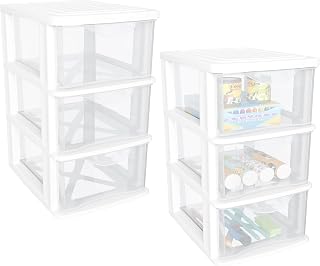 Small 3 Drawer Desktop Organizer, 2 Pack White Plastic Stroage, Desktop Organization for Small Tools for Home, Office for Sewing,Cosmetic,Makeup,Art Craft Supplies White Frame in Home,Office