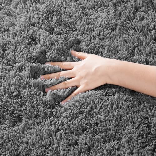 Grey Rug for Bedroom, 3x5 Fluffy Area Rugs for Kids Playroom, Furry Carpet for Nursery Room, Shaggy Rug for Teen Living Room, Thick Fuzzy Plush Rug for Dorm, Cute Room Decor for Baby