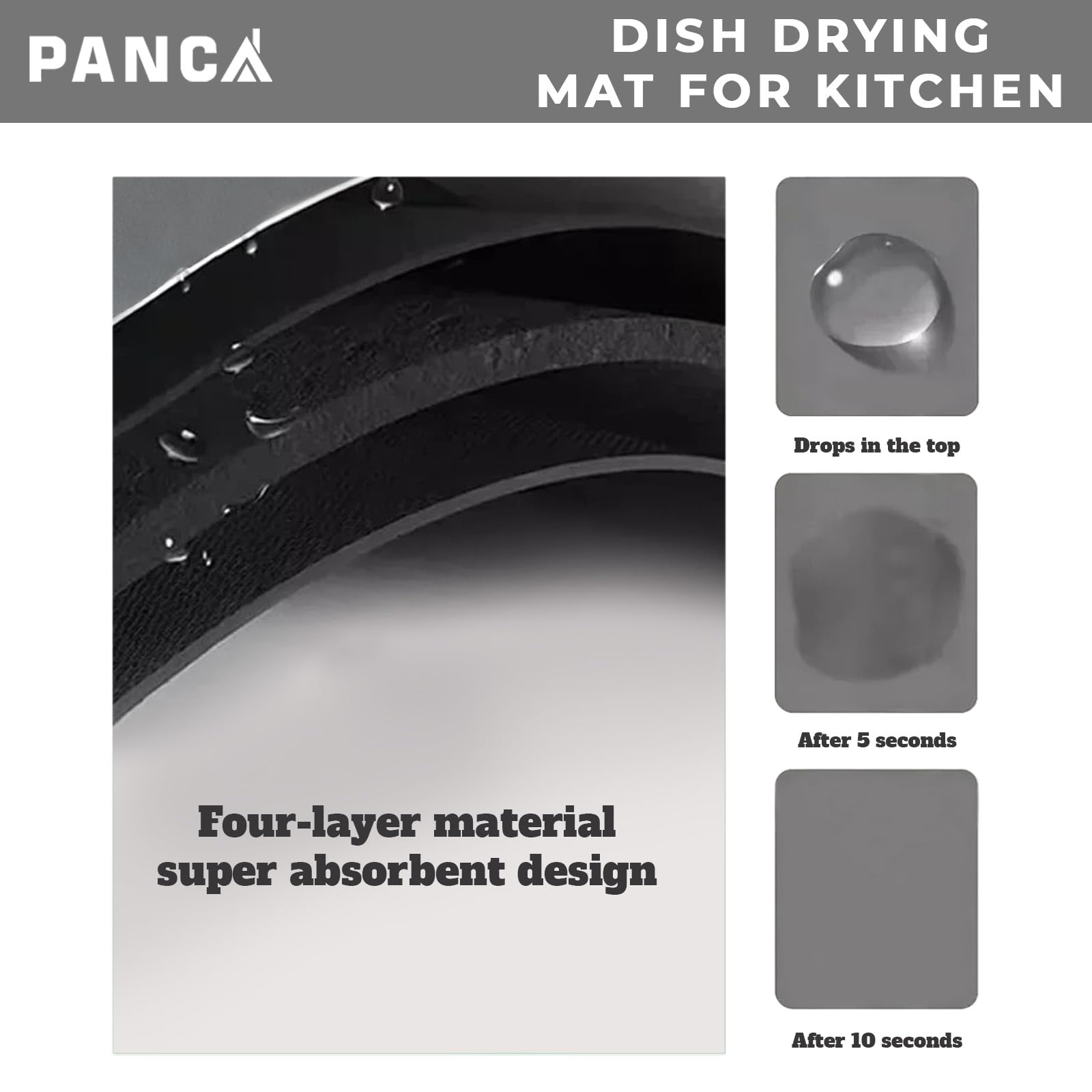 PANCA Dish Drying Kitchen Mat | Large Water Absorbent Utensil Drying Rack Mat | Anti-Slip Kitchen Accessories for Home | Organiser Mat for Sink, Dining Table & Vessel Draining (40x 60 cm)