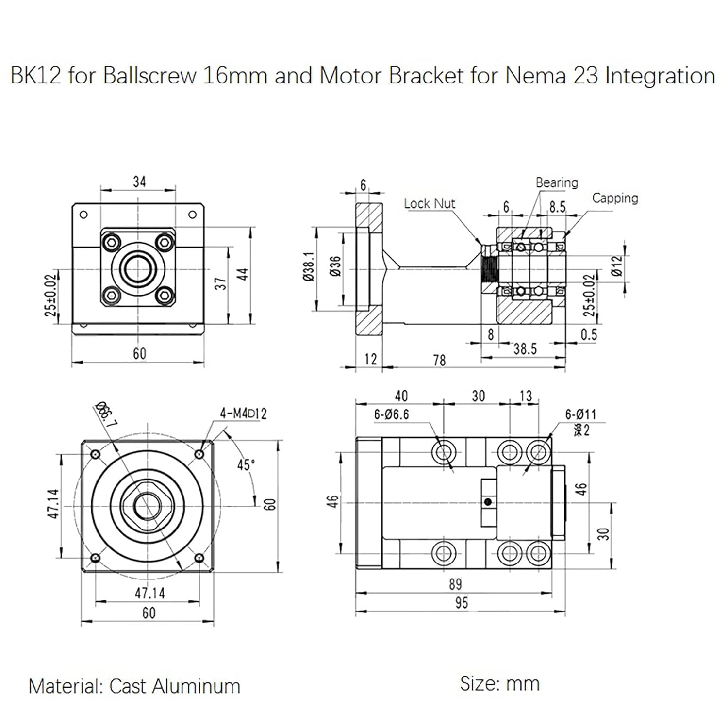 Supporto motore e blocco di supporto BK12 per servomotore Nema 24 e vite filettata a sfera SFU1604 SFU1605 SFU1610 come componenti CNC