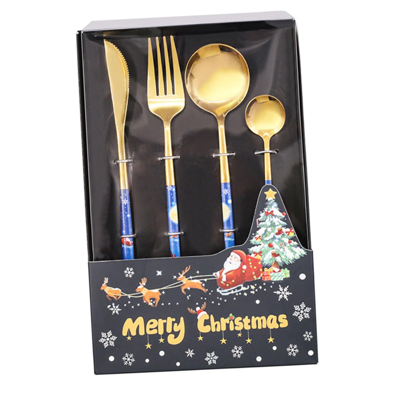 SHOWERORO 4juegos Cubiertos De Inoxidable para Navidad Cuchara Tenedor y Cuchillo Utensilios De Mesa Diseño Temático para Comidas Festivas y Banquetes De Navidad