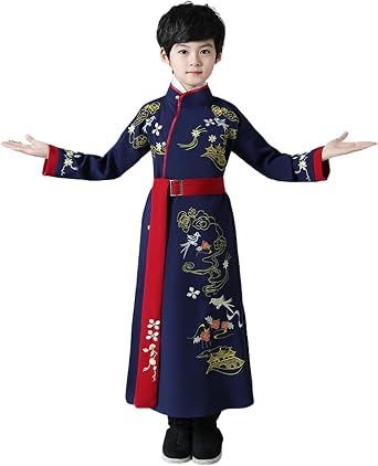 Kung Fu Hanfu for Boys and Girls Chiefs Robe Ancient China Official Martial Arts Robe Performance Costume Tang Suits for Kid