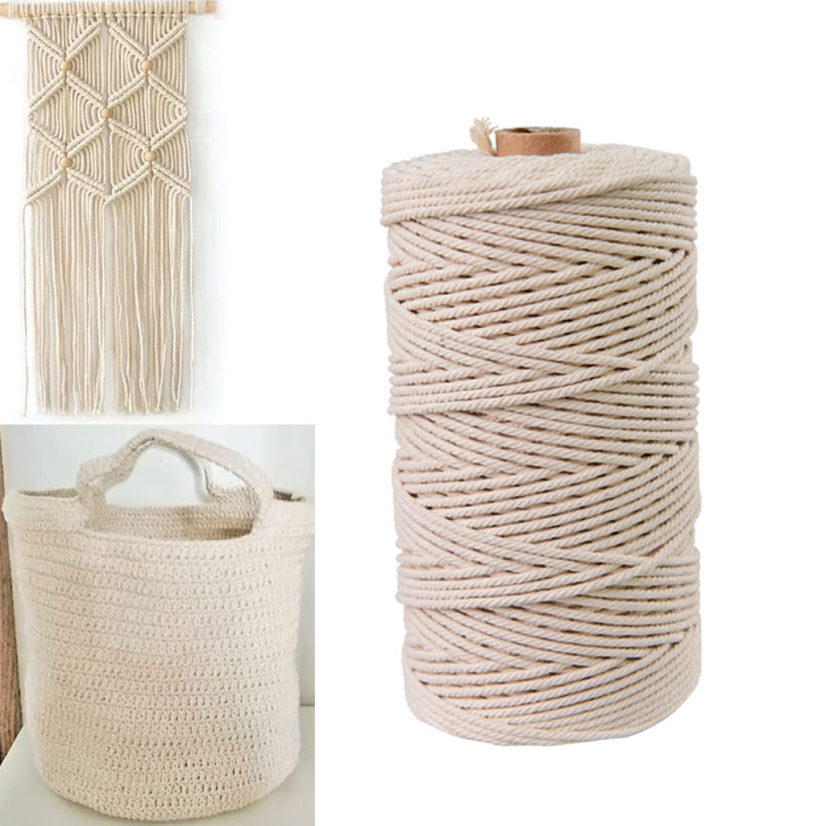 Cuerda de Algodón Natural Beige de 100m para Manualidades DIY | Cordón Retorcido para Tapicería y Punto, Fácil de Cortar, Apto para Pared y Encordado