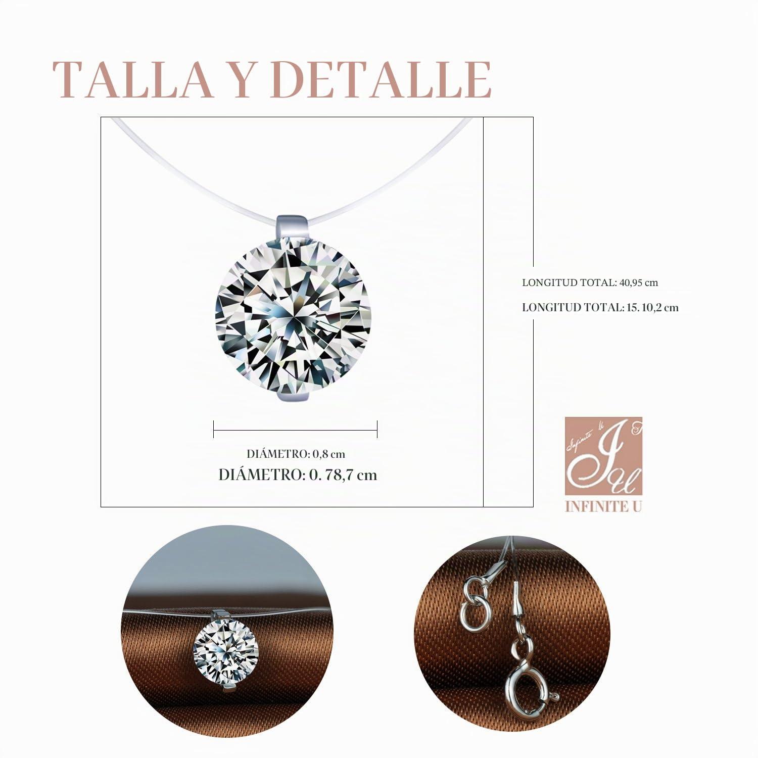Collares Mujer Infinito U Collares Invisible Colgantes de Diamantes Colores, en Plata de Ley 925 Cadena Transparente con Colgantes,Idea Regalo para Mujeres Chicas