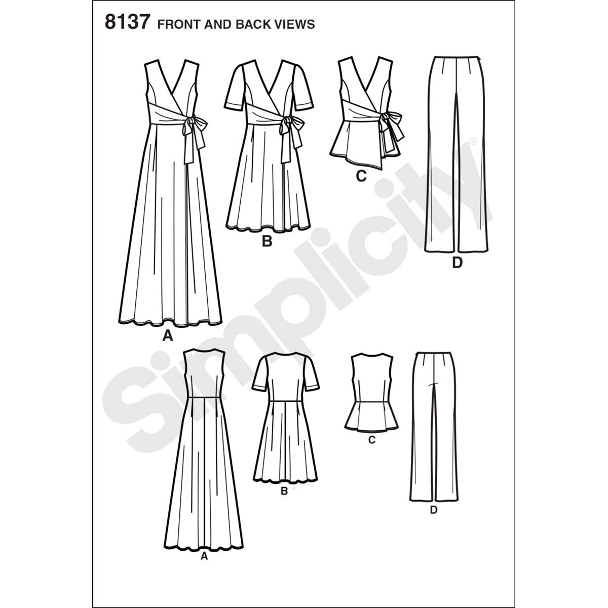 Simplicity 8137 Taglie Plus Size Wrap Abiti/Top e Pantaloni Modelli per Cucito, Bianco, AA