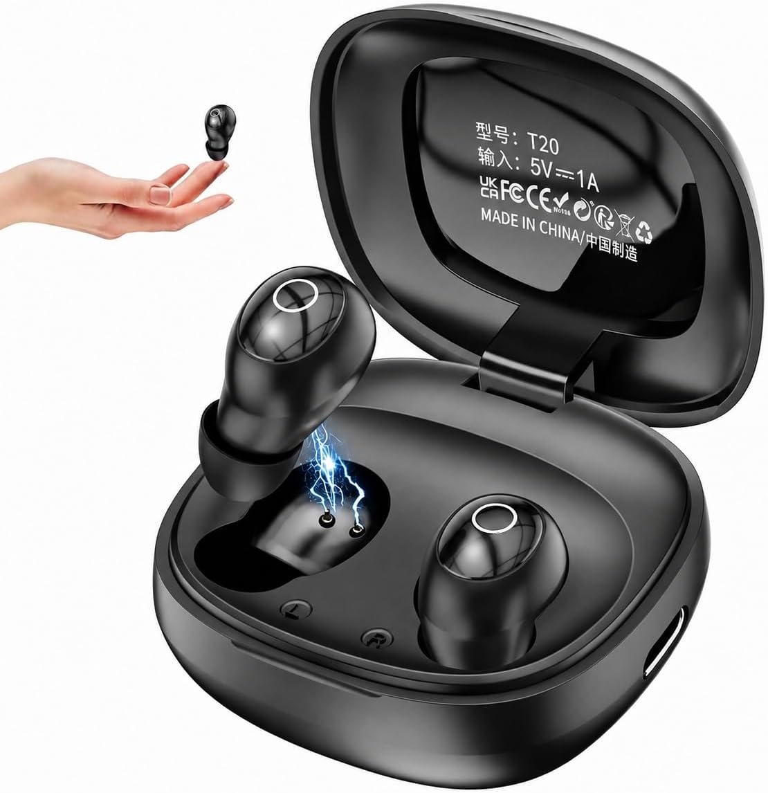 Invisible Earbuds for Small Ears, Super Light Mini Sleeping Headphones with Bluetooth 5.4, 30H Battery Case for Side Sleepers Office Gym Black