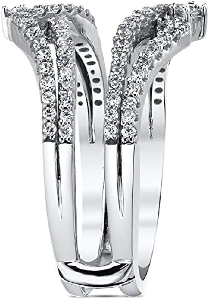 V Touch Round Cut D/VVS1 Diamond Engagement Double Enhancer Solitaire Wedding Band Guard Ring for Women's 14K White Gold Plated 925 Sterling Silver
