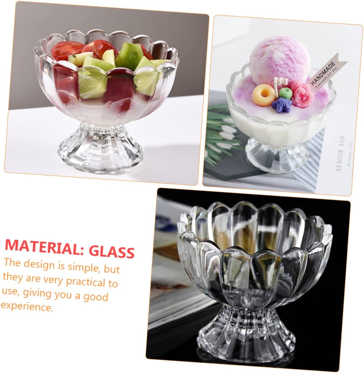 BESTOYARD 100ml Glass Dessert Cups 6-Piece Set for Ice Cream Pudding and Fruit Bowls Easy to Clean for Parties and Home Use