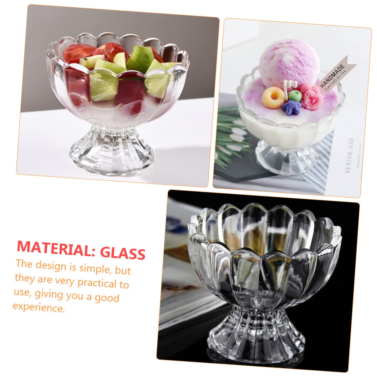 Set 6 Pezzi Coppe Di Gelato e Tazze Per Budino in Vetro Da 100 Ml, Resistenti Al Caldo e Freddo, Trasparenti Per Dessert e Uso Quotidiano