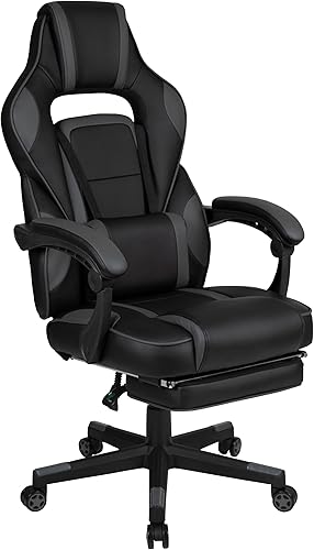 Miniatura 45 de Flash Furniture Juego de escritorio para juegos negro y silla de carreras blanco/negro con soporte para tazas, gancho para auriculares y soporte