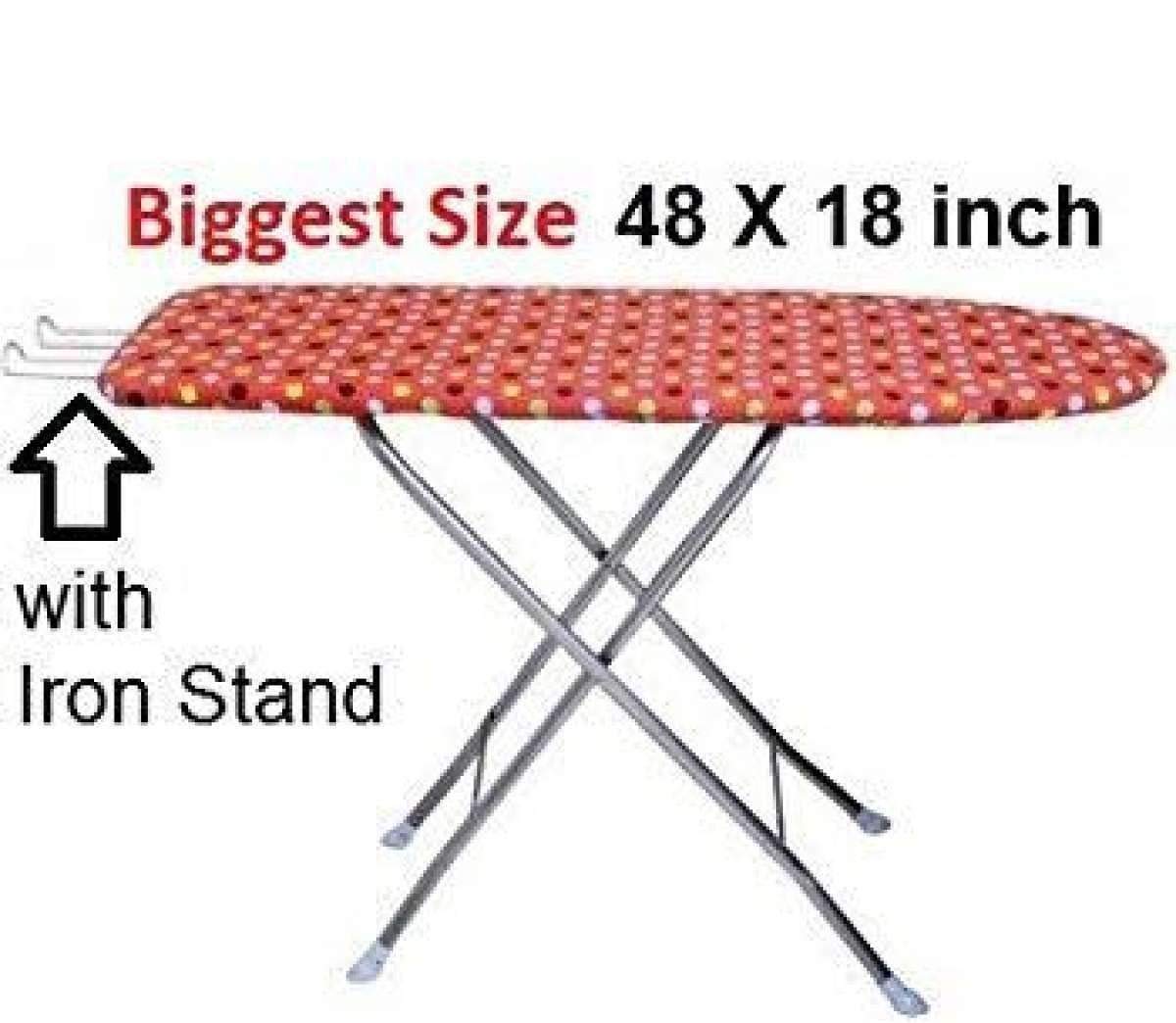 Maanit Self Standing 18″ Folding Premium Ironing Board with Iron Stand – (Color May Vary, Multi-Color)