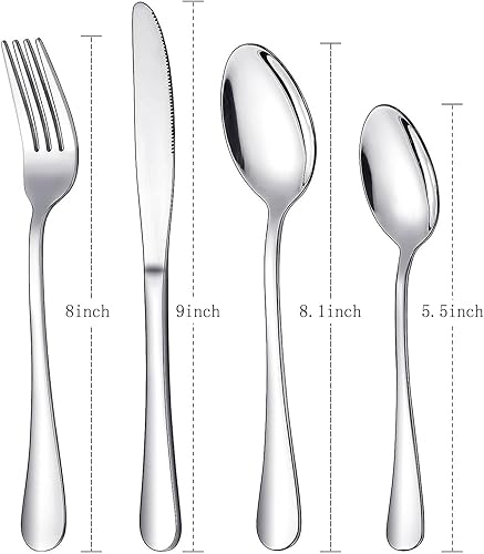 Miniatura 6 de Juego de cubiertos para 4 cubiertos de acero inoxidable de alta calidad, 16 piezas, juego de cubiertos de plata, incluye cuchillo, tenedor, cuchara